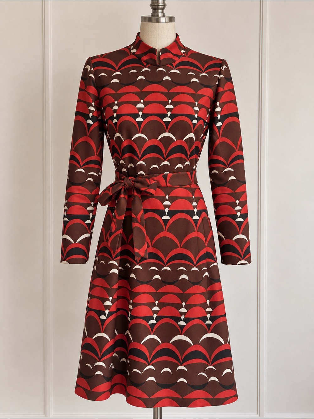 Vintage 60s / 70s Mod Psychedelic Geometric Print Belted Dress ILGWU